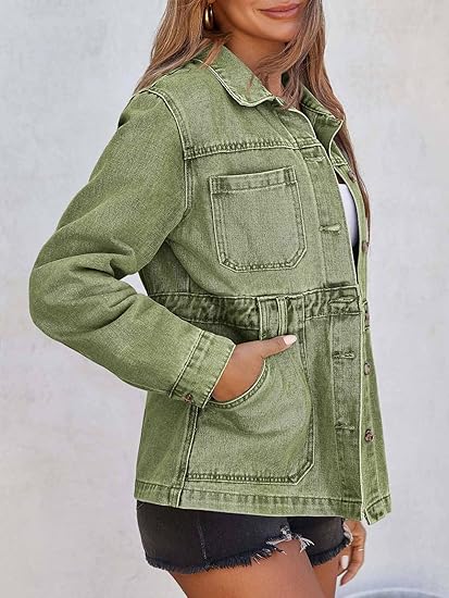 Tankaneo Denim Jacket for Women Distressed Jean Jacket Button Down Oversized Shacket with Pockets 2025