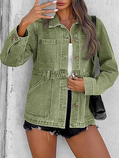 Tankaneo Denim Jacket for Women Distressed Jean Jacket Button Down Oversized Shacket with Pockets 2025