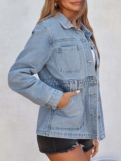 Tankaneo Denim Jacket for Women Distressed Jean Jacket Button Down Oversized Shacket with Pockets 2025