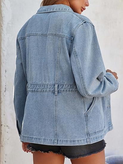 Tankaneo Denim Jacket for Women Distressed Jean Jacket Button Down Oversized Shacket with Pockets 2025