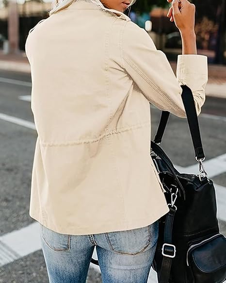 Tankaneo  Women Military Anorak Jackets Zip Up Snap Buttons Parka Safari Utility Coats Outwear with Pocket