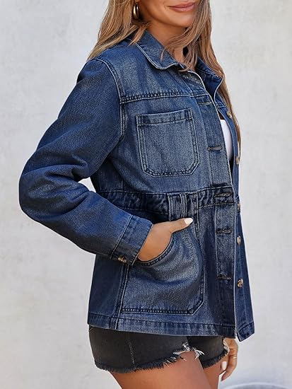 Tankaneo Denim Jacket for Women Distressed Jean Jacket Button Down Oversized Shacket with Pockets 2025
