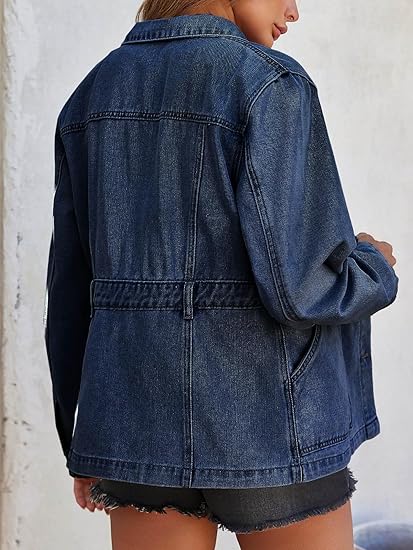Tankaneo Denim Jacket for Women Distressed Jean Jacket Button Down Oversized Shacket with Pockets 2025