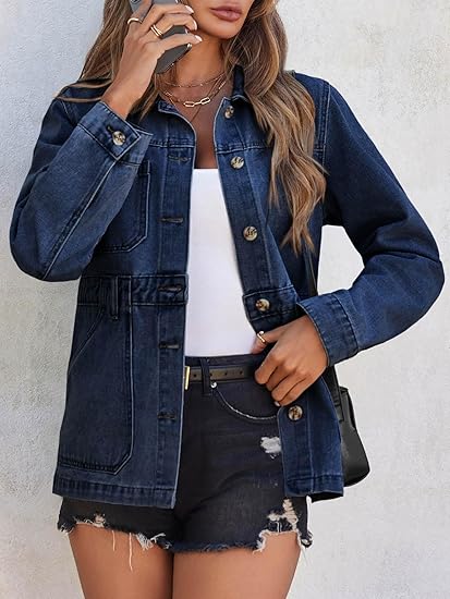 Tankaneo Denim Jacket for Women Distressed Jean Jacket Button Down Oversized Shacket with Pockets 2025