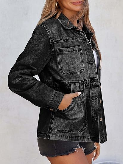 Tankaneo Denim Jacket for Women Distressed Jean Jacket Button Down Oversized Shacket with Pockets 2025