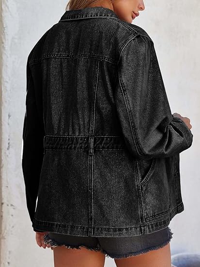 Tankaneo Denim Jacket for Women Distressed Jean Jacket Button Down Oversized Shacket with Pockets 2025