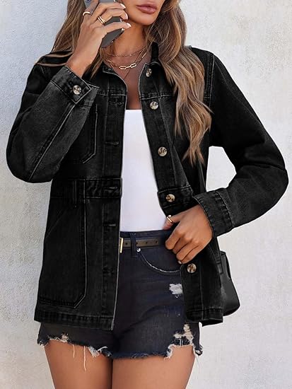 Tankaneo Denim Jacket for Women Distressed Jean Jacket Button Down Oversized Shacket with Pockets 2025