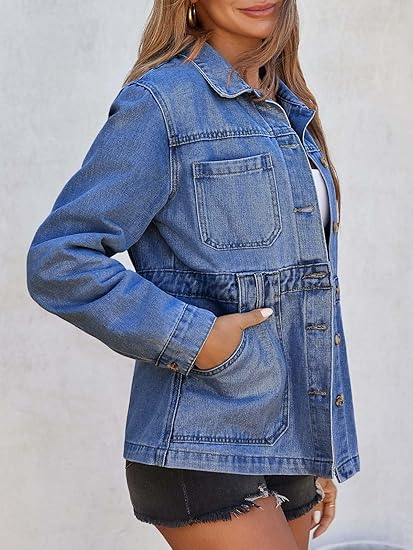 Tankaneo Denim Jacket for Women Distressed Jean Jacket Button Down Oversized Shacket with Pockets 2025