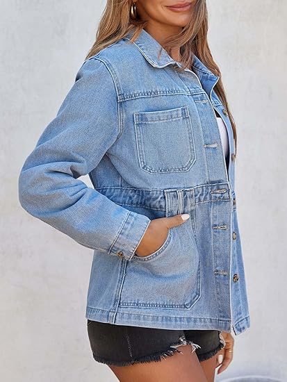 Tankaneo Denim Jacket for Women Distressed Jean Jacket Button Down Oversized Shacket with Pockets 2025
