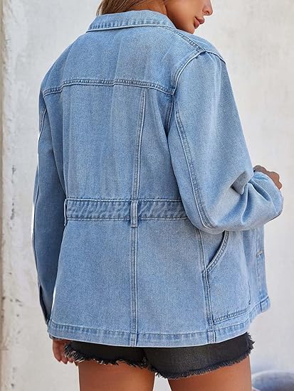 Tankaneo Denim Jacket for Women Distressed Jean Jacket Button Down Oversized Shacket with Pockets 2025