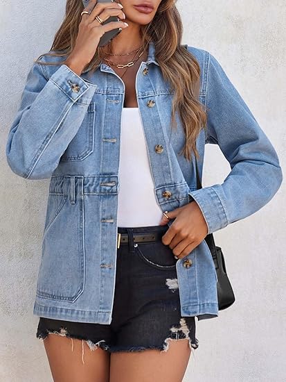 Tankaneo Denim Jacket for Women Distressed Jean Jacket Button Down Oversized Shacket with Pockets 2025