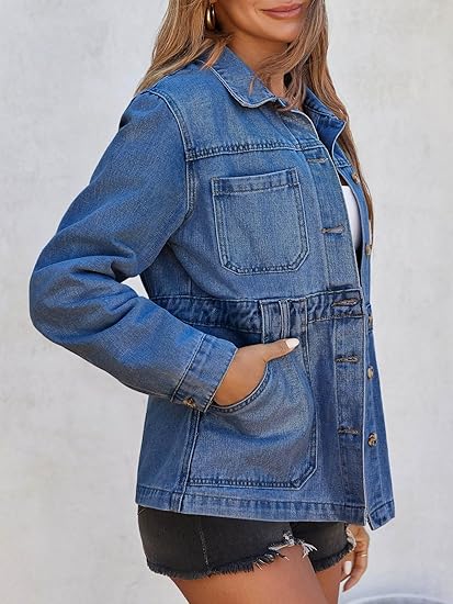 Tankaneo Denim Jacket for Women Distressed Jean Jacket Button Down Oversized Shacket with Pockets 2025