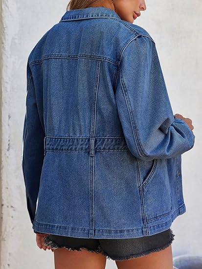 Tankaneo Denim Jacket for Women Distressed Jean Jacket Button Down Oversized Shacket with Pockets 2025