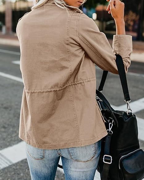 Tankaneo  Women Military Anorak Jackets Zip Up Snap Buttons Parka Safari Utility Coats Outwear with Pocket