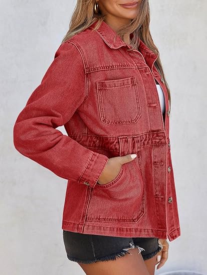 Tankaneo Denim Jacket for Women Distressed Jean Jacket Button Down Oversized Shacket with Pockets 2025