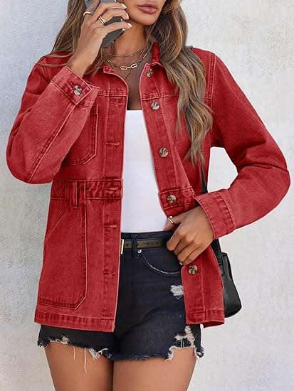 Tankaneo Denim Jacket for Women Distressed Jean Jacket Button Down Oversized Shacket with Pockets 2025
