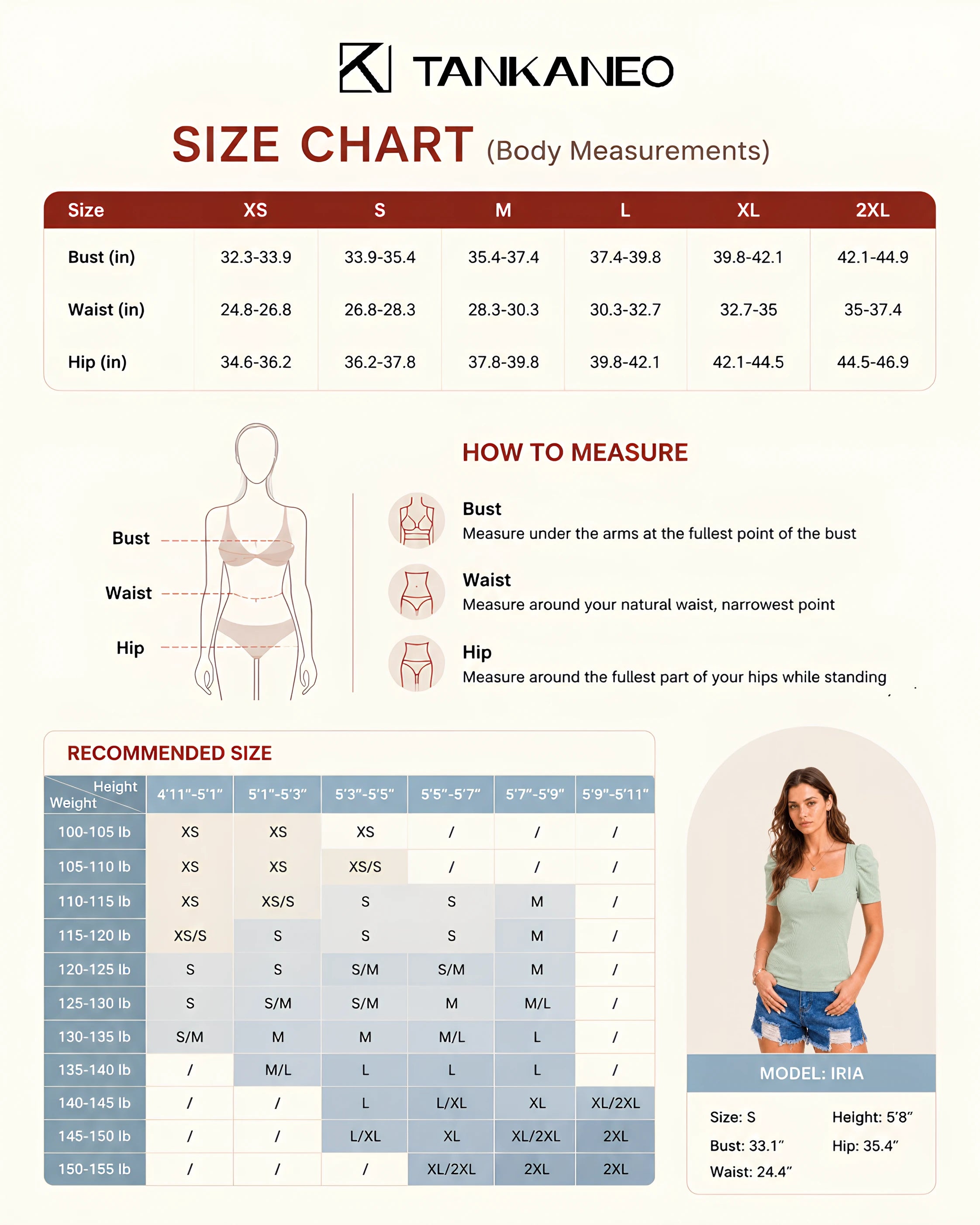 Tankaneo Women's Size Chart