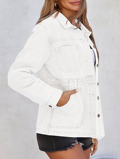 Tankaneo Denim Jacket for Women Distressed Jean Jacket Button Down Oversized Shacket with Pockets 2025